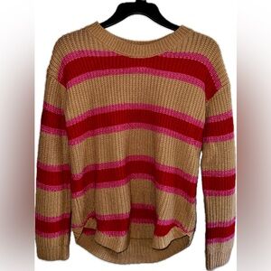 SO Tan Pink & Red Striped Sweater